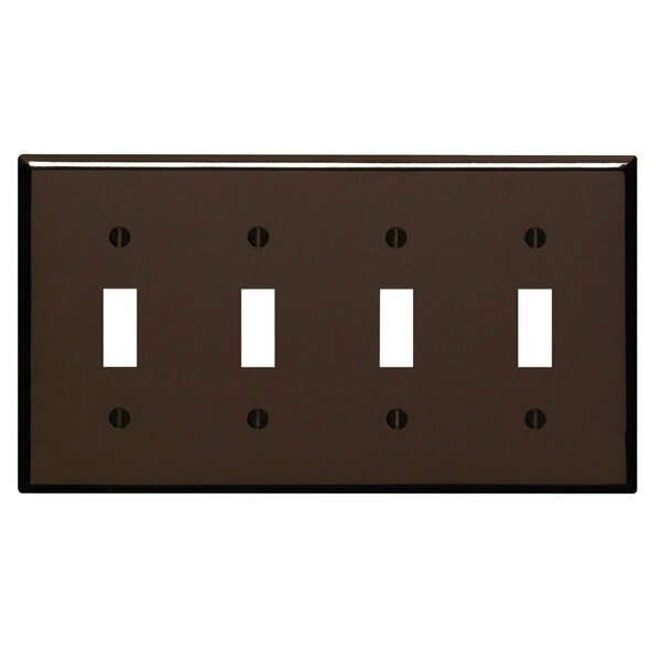 Leviton 4-Gang Plastic Toggle Switch Wall Plate, Brown 001-85012-000